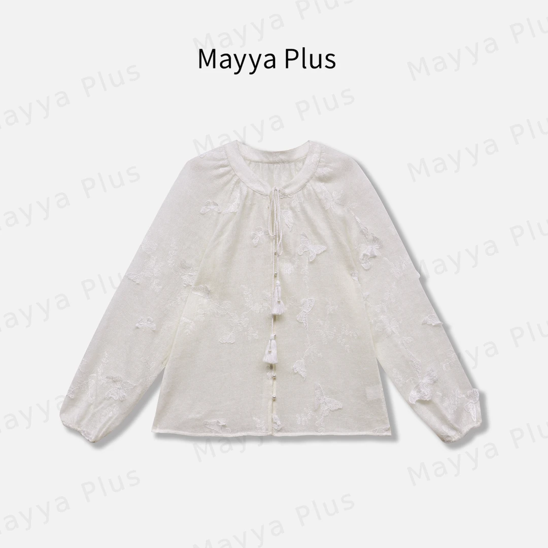 【南溪】Mayya Plus麦芽定制白色国风新中式衬衫绣花上衣32516093
