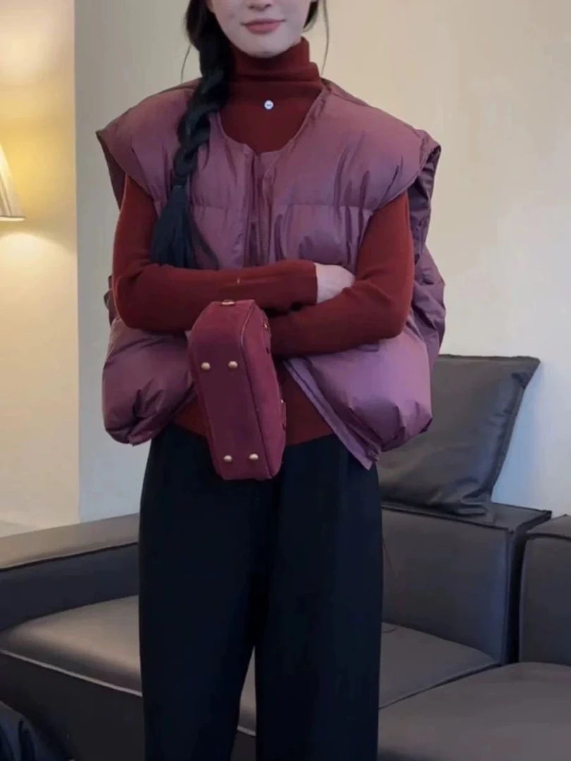 大码韩国女装2025春装新款粉色甜美减龄无袖圆领外搭拉链羽绒马甲