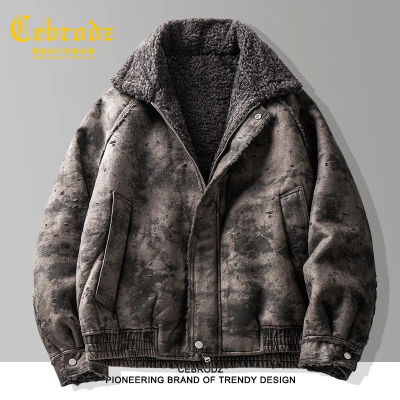 法国Cebrodz高端重磅羊羔绒加厚棉服男士2025新款派克服冬季外套