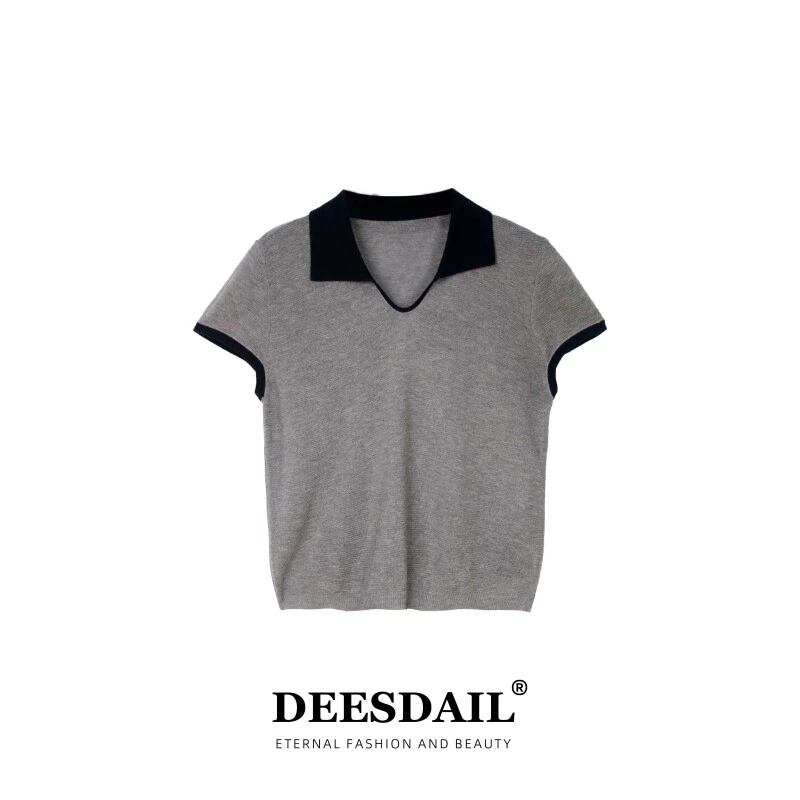 【306】DEESDAIL灰色polo领上衣显瘦轻奢t恤女2025新款Y143直播