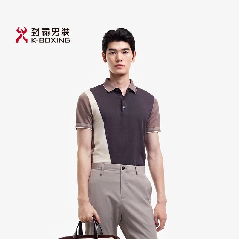 劲霸男装时尚透气半袖夏季简约速干条纹撞色波普风格T恤|BTTE2301