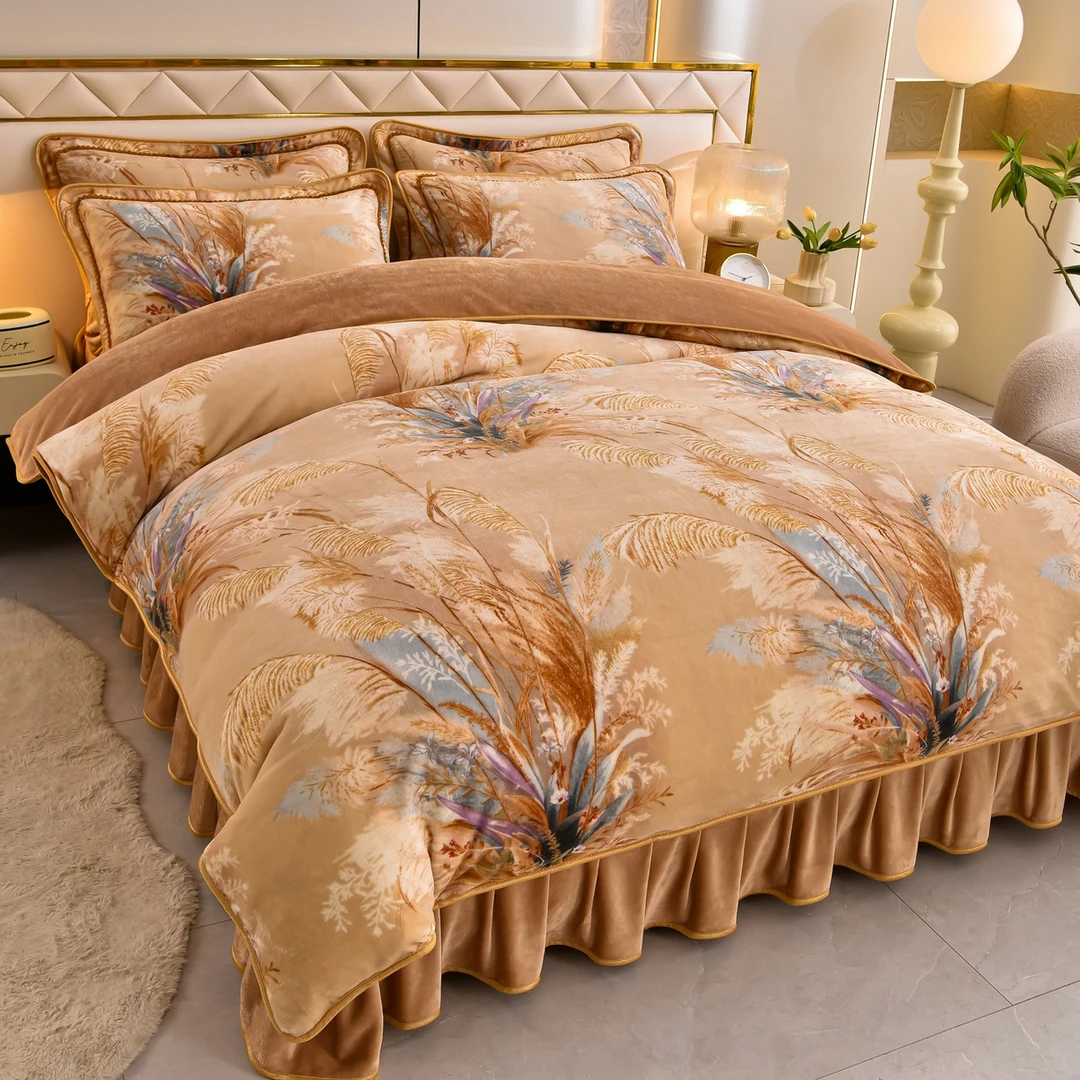 冬季新款牛奶绒四件套印花双面绒保暖被套毛绒床单加厚珊瑚绒床品