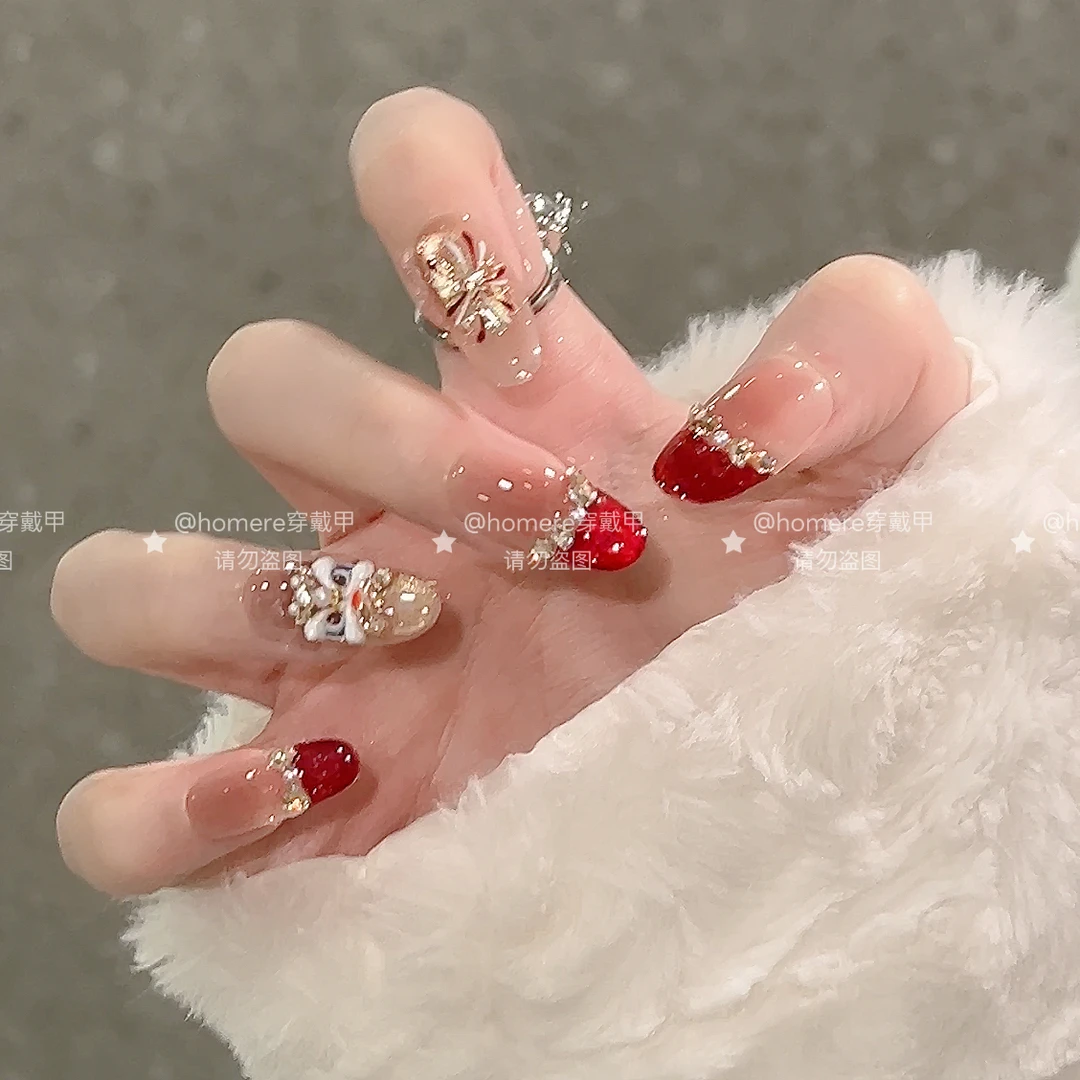 【醒狮闹春】爆闪带钻猫眼款气质纯手工高级感氛围感时尚穿戴甲