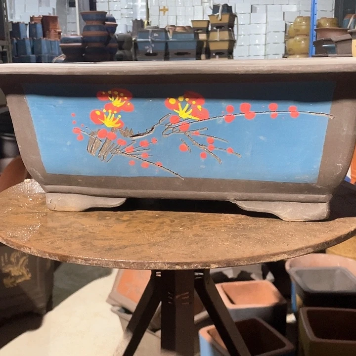 40蓝色点彩马槽花盆