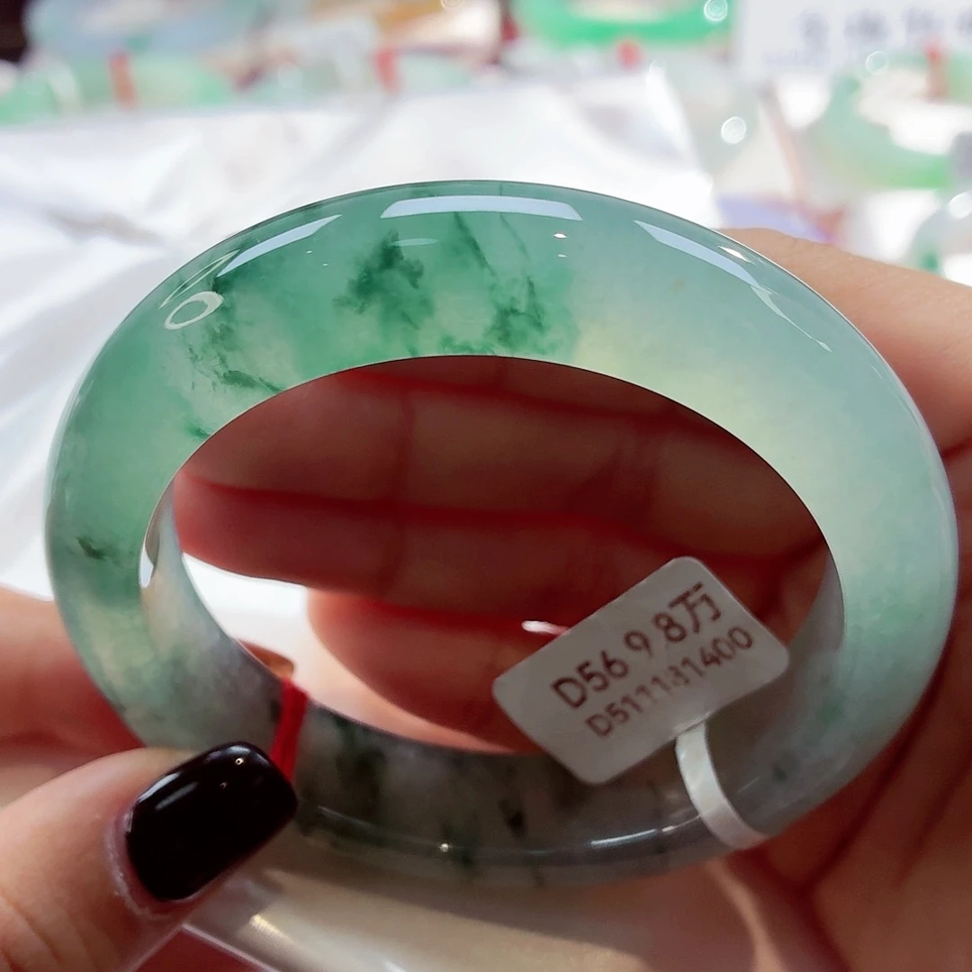 翡翠未镶嵌手镯绿水青山冰飘花68-45