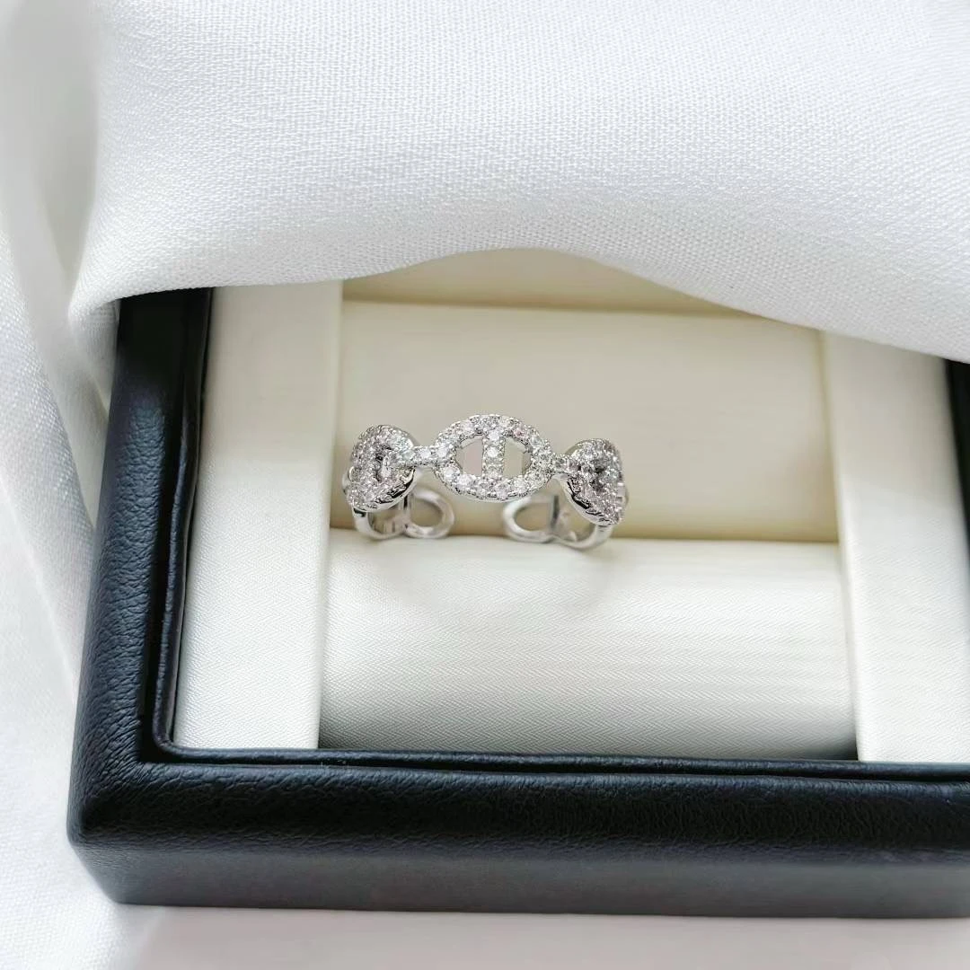 铜合金锆石戒指 满镶猪鼻子开口戒指