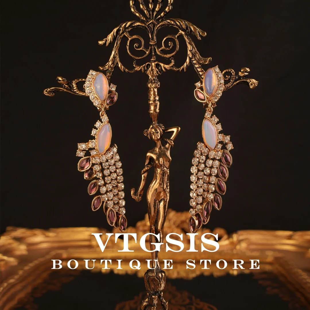 VTGSIS 合金合成锆石耳饰 21865紫色吊灯耳夹百搭饰品气质ins耳环