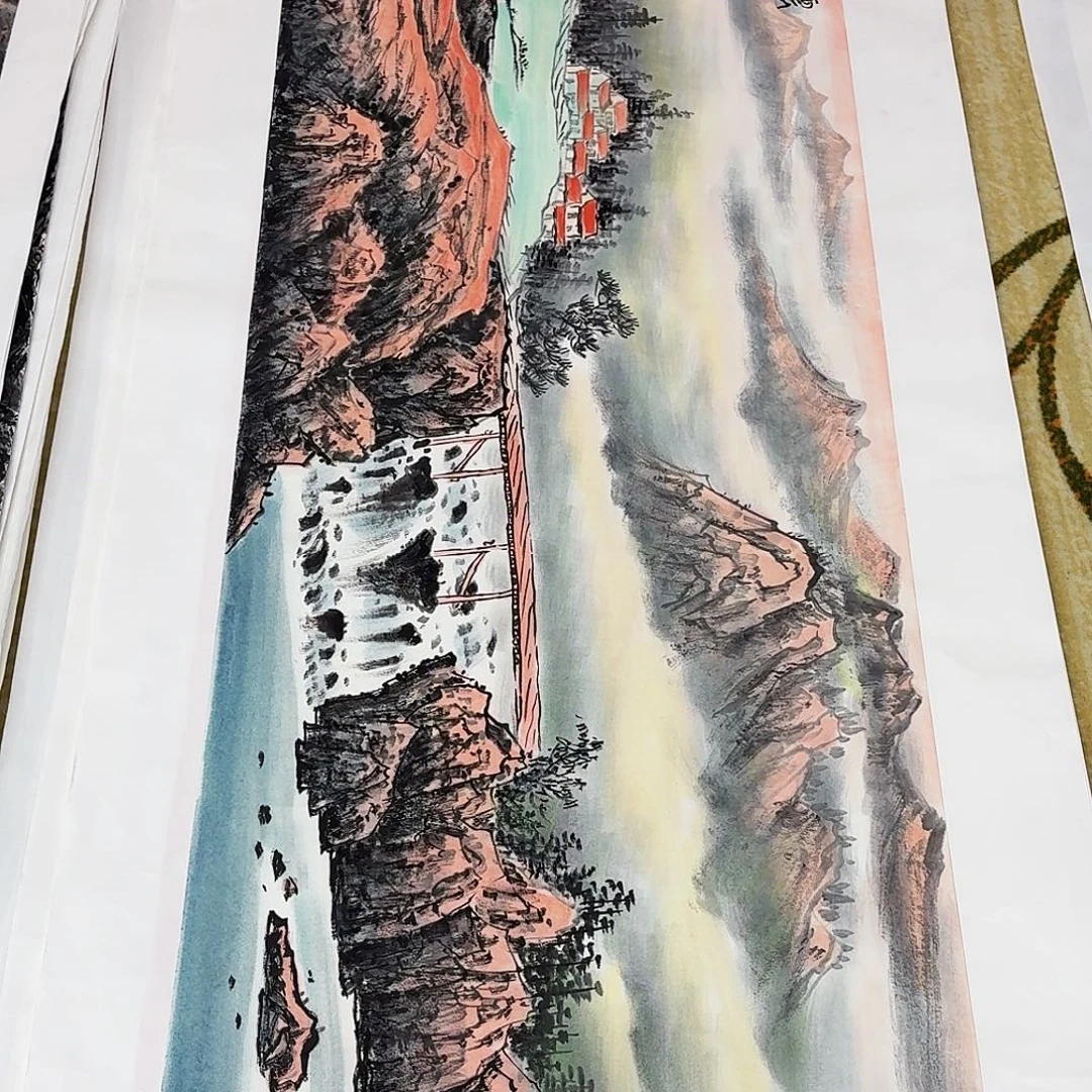 涉***能国画六尺对开山水一张