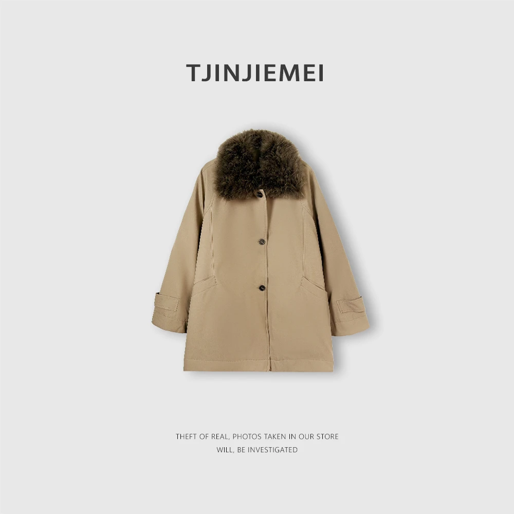 T井姐妹【冷空气】设计感中空纱宽松毛领鹅绒服ERF2512-89351