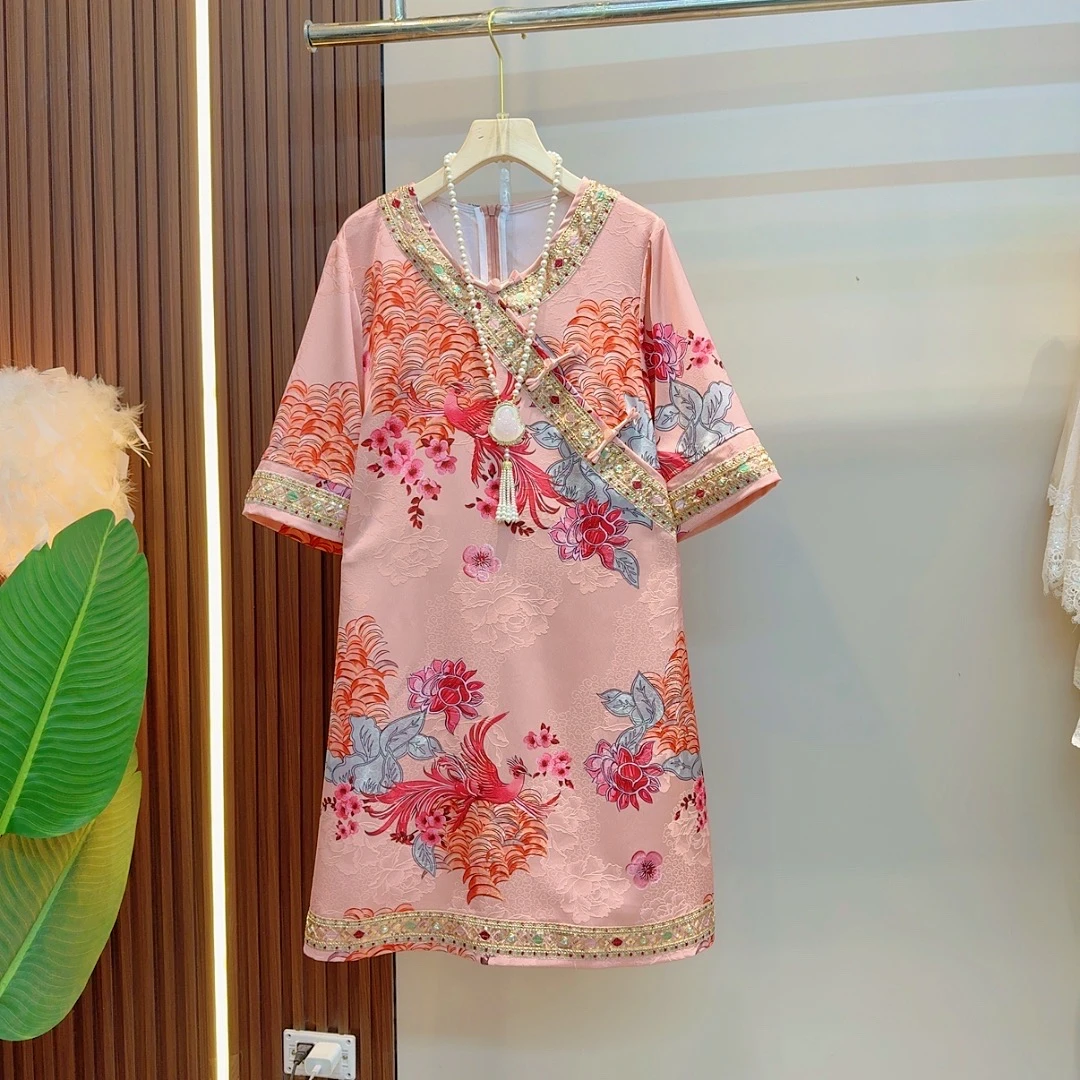 旗袍裙提花宽松印花连衣裙女装日常新中式网红夏季中国风