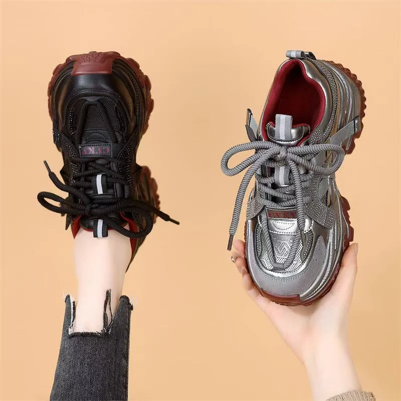 时尚老爹鞋女2025秋冬新款厚底女款增高复古防滑运动鞋银色休闲鞋