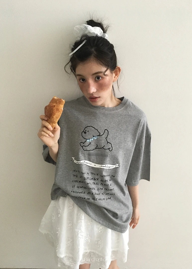 韩国东大门BY新品可爱小狗短袖T恤NO退NO换