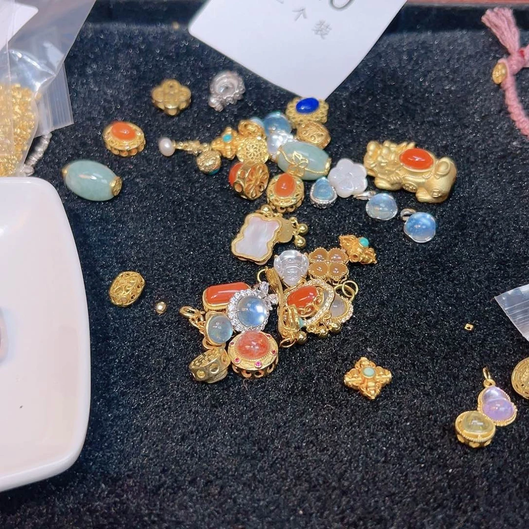 紫晶珠宝半成品银S925镀金镶嵌20