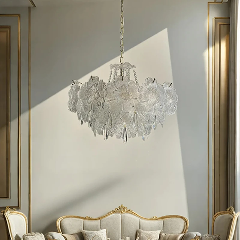 花瓣水晶吊灯法式轻奢中古风大厅灯具2025新款简约温馨浪漫客厅灯
