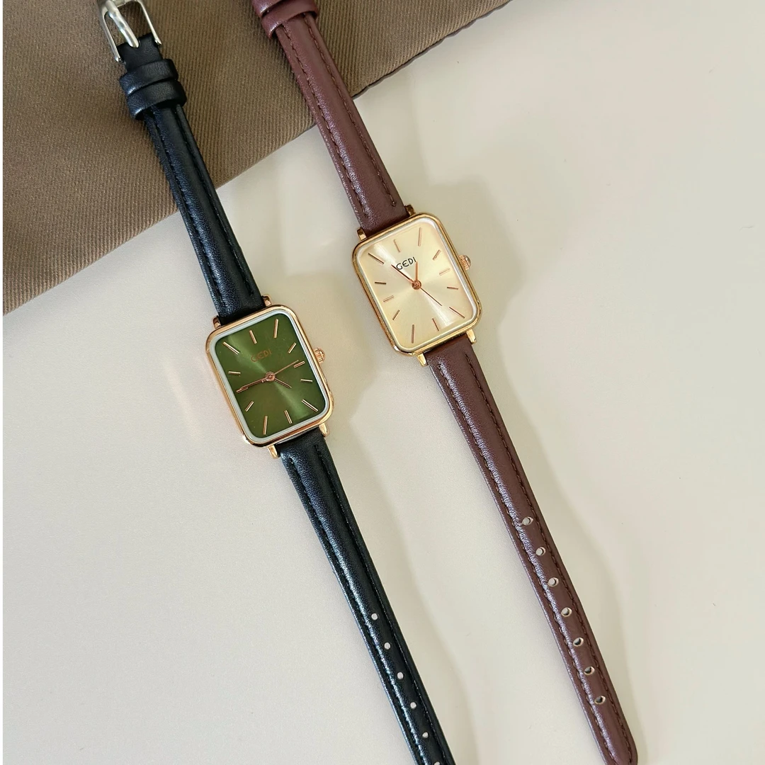 简约气质真皮女表小巧细表带高级感女款手表温柔方形小方表腕表