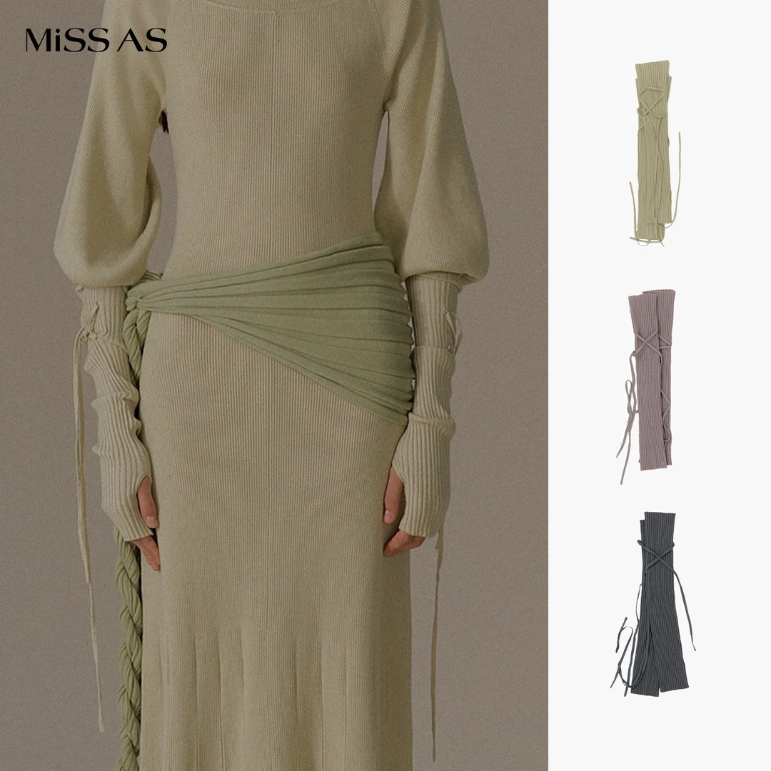 【o cloche code】时尚洋气百搭纯色绞花系带针织半指袖套女25秋冬