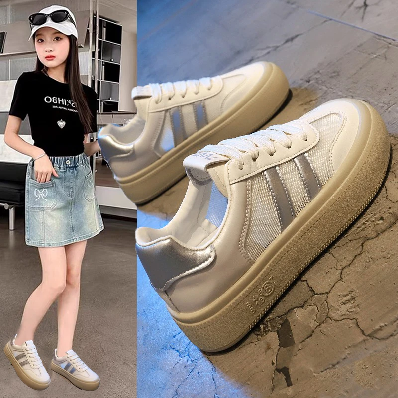 女童小白夏款2025新款儿童运动鞋网面透气板鞋中女童夏季鞋子