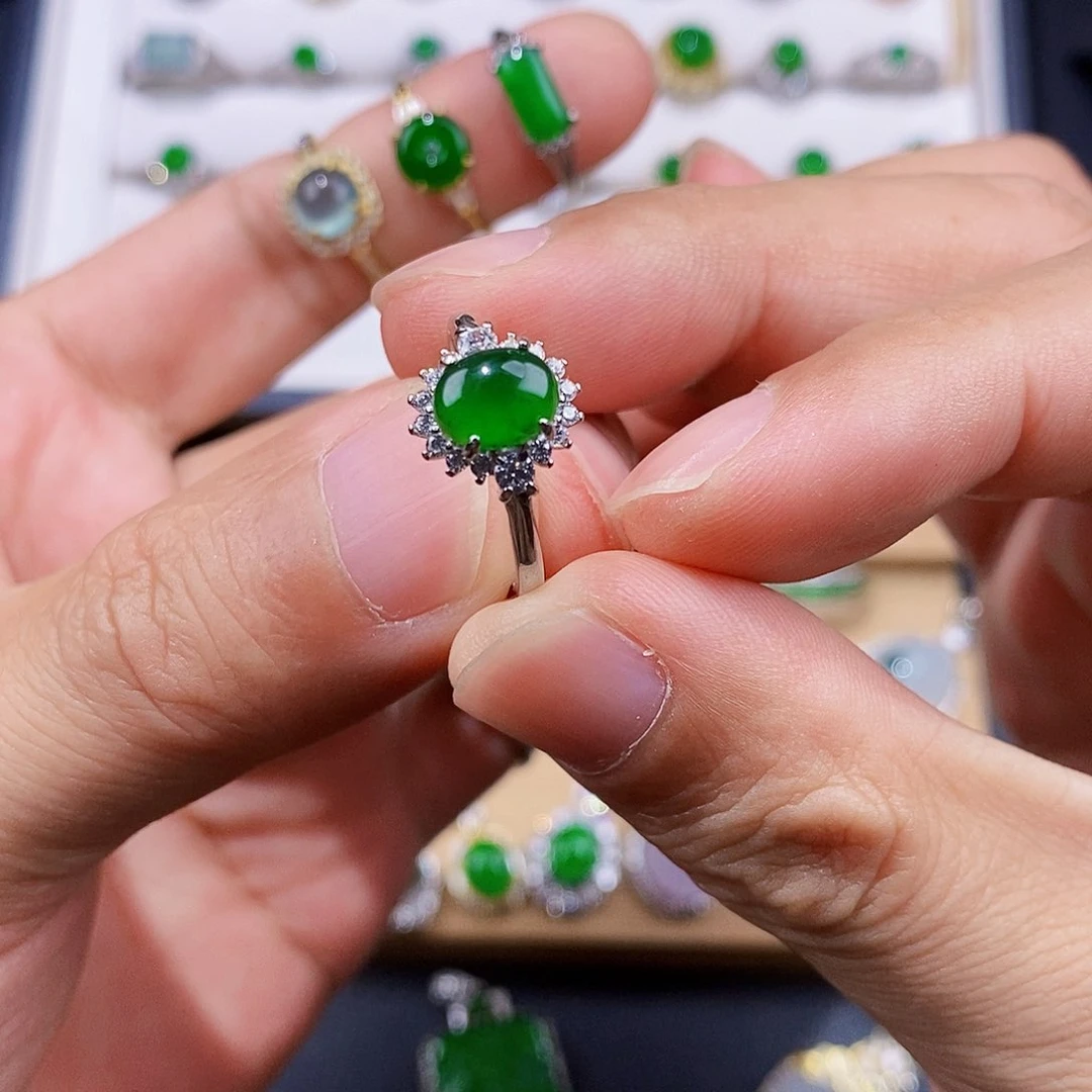 银S925镶嵌戒指翡翠戒指