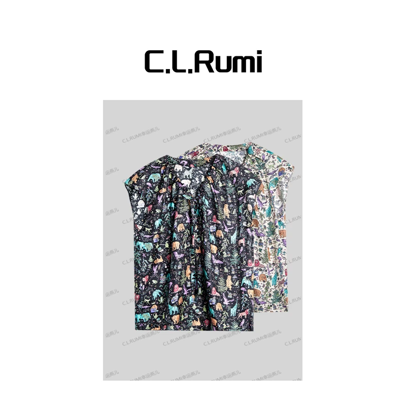 【Rumi时装】“馥贵萌宠”25夏桑蚕丝卡通印花宽松显瘦衬衫7010sy