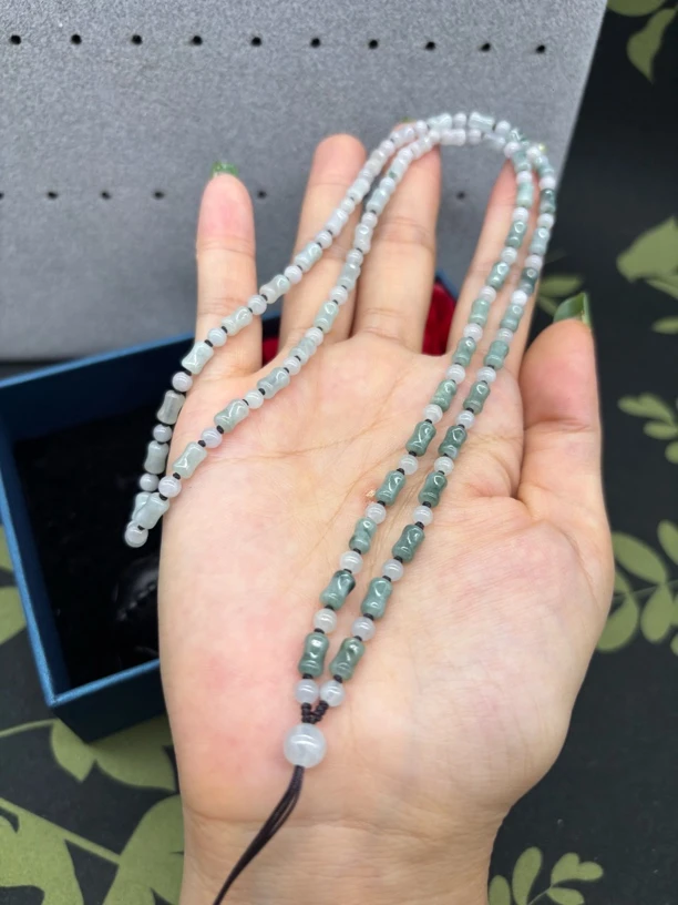 福利天然A货翡翠冰种飘花竹节小蛮腰mm毛衣链编织玉石挂件绳百搭