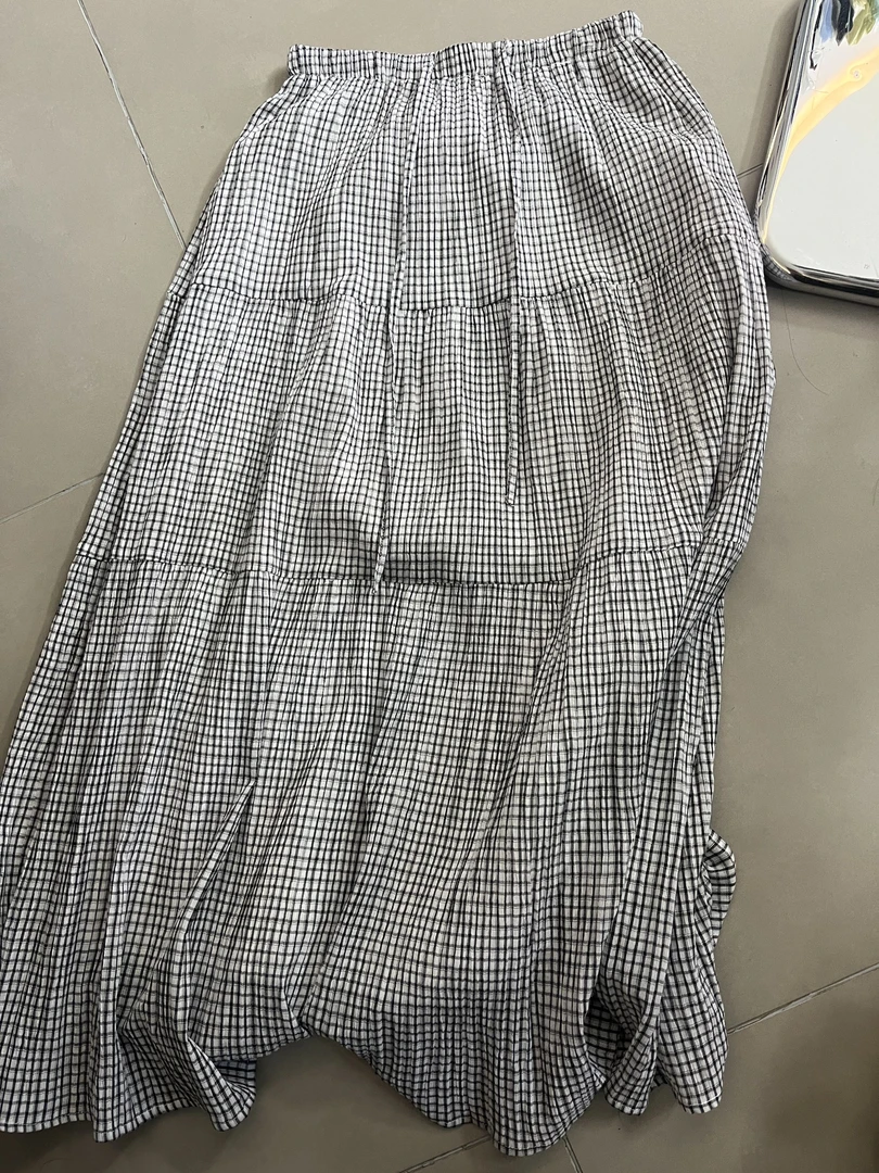 韩系格子半身长裙  N97