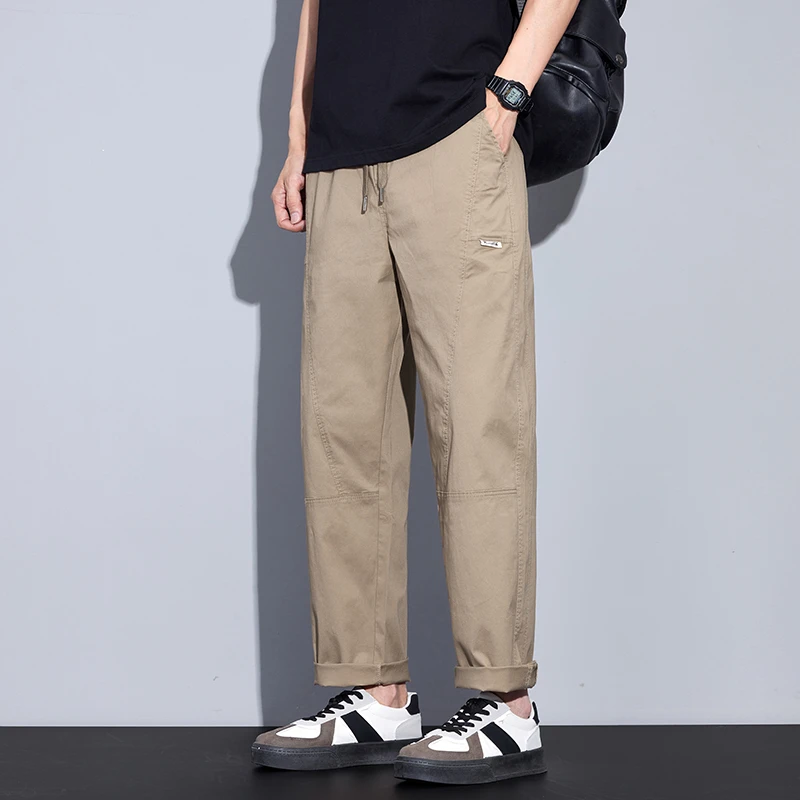 Kuvine潮牌2025春夏新款休闲裤男生宽松弹力松紧腰卡其百搭男裤子