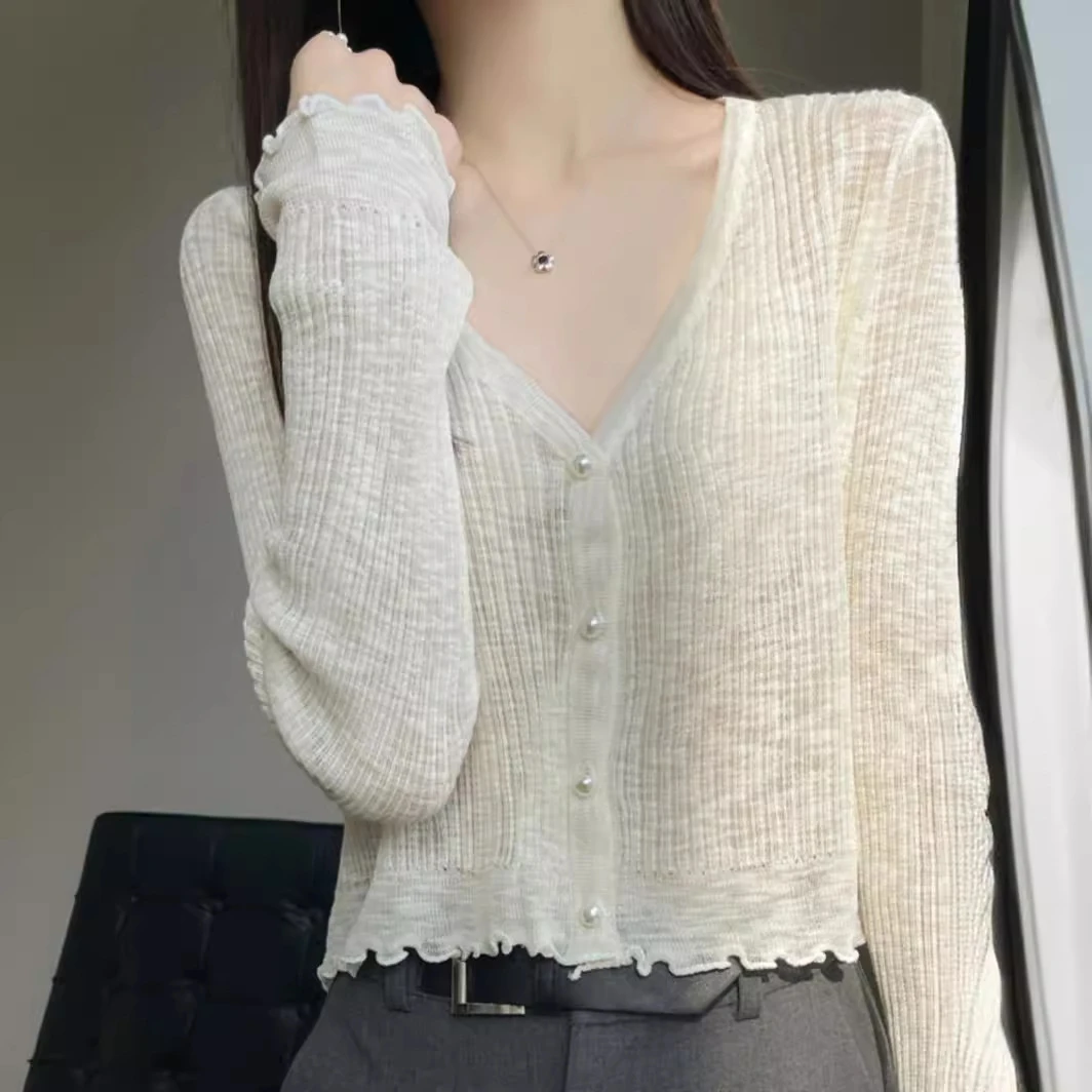 开衫外套女薄款2024新款夏季短款白色上衣冰丝针织小坎肩外搭