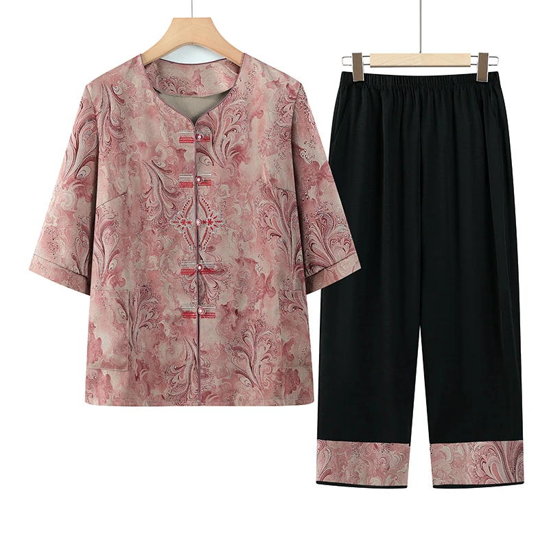 中老年新中式女装妈妈装夏季洋气母亲60-80岁老太太衣服奶奶套装