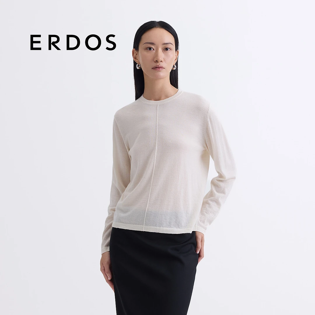【商场同款新品】 ERDOS 精纺丝绒软糯细腻凸条装饰女春季套衫