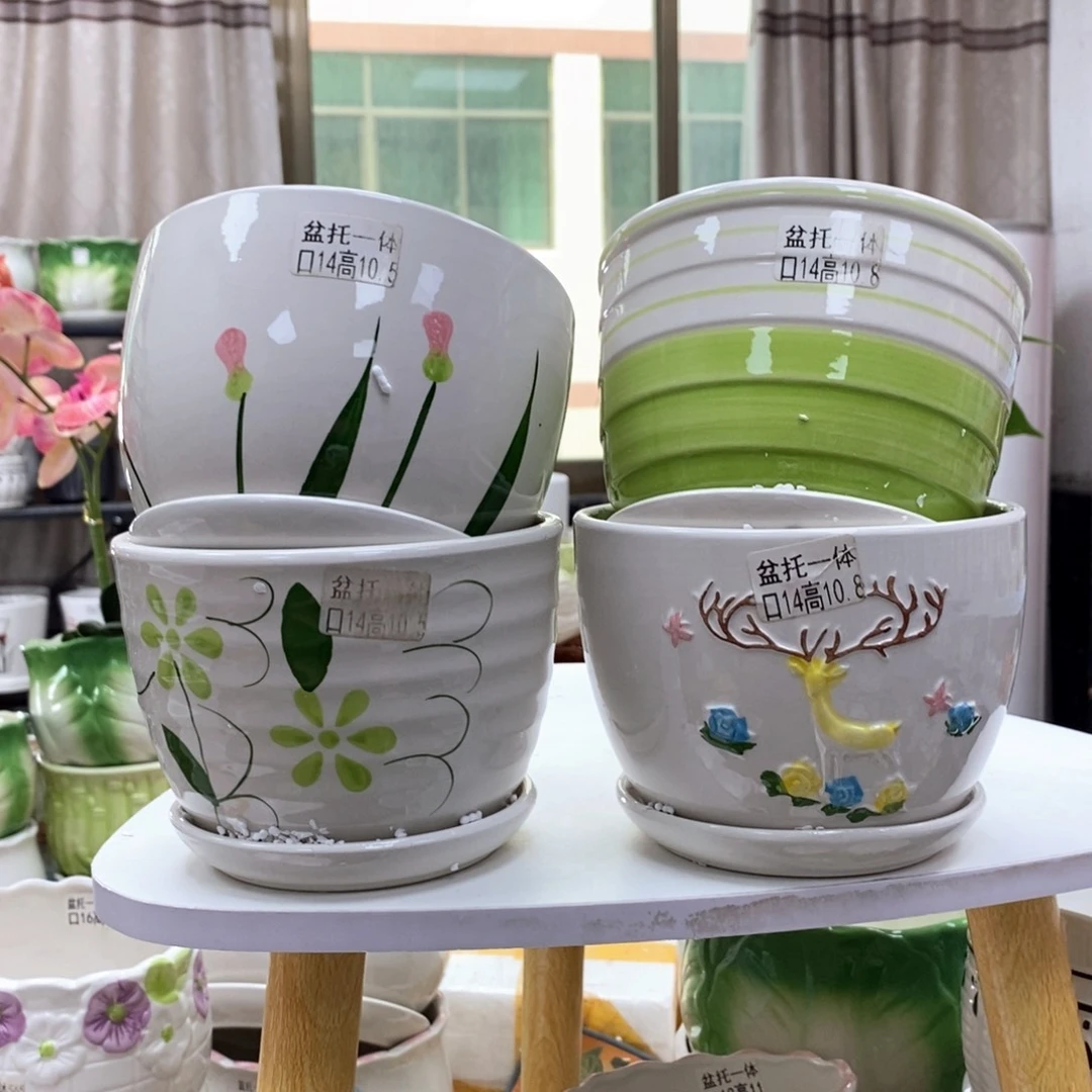 @夏西陶瓷花盆@@四个手绘