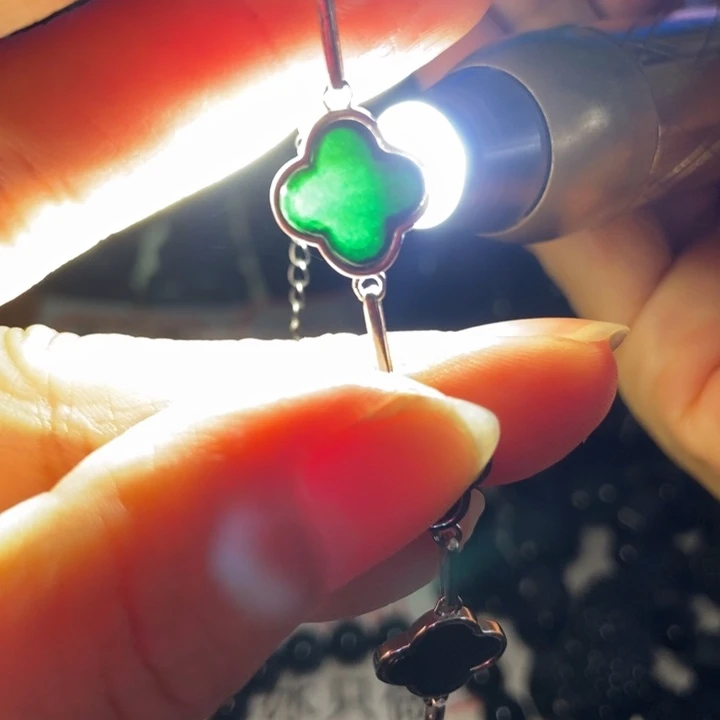 翡翠银S925镶嵌手链墨翠