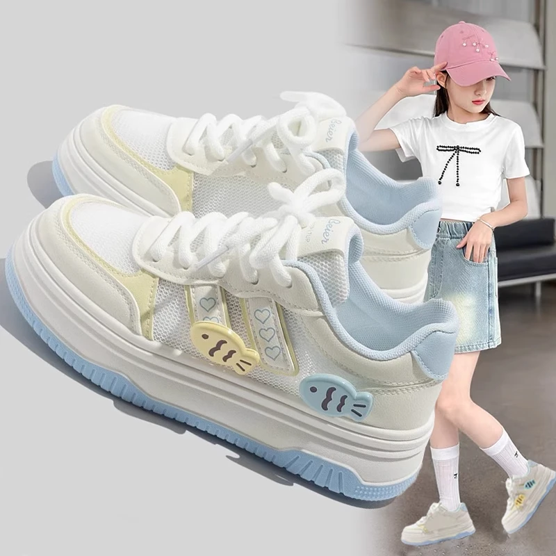 ABC小白鞋鞋子百搭板鞋网鞋初中生运动鞋女孩童鞋小女孩运动鞋