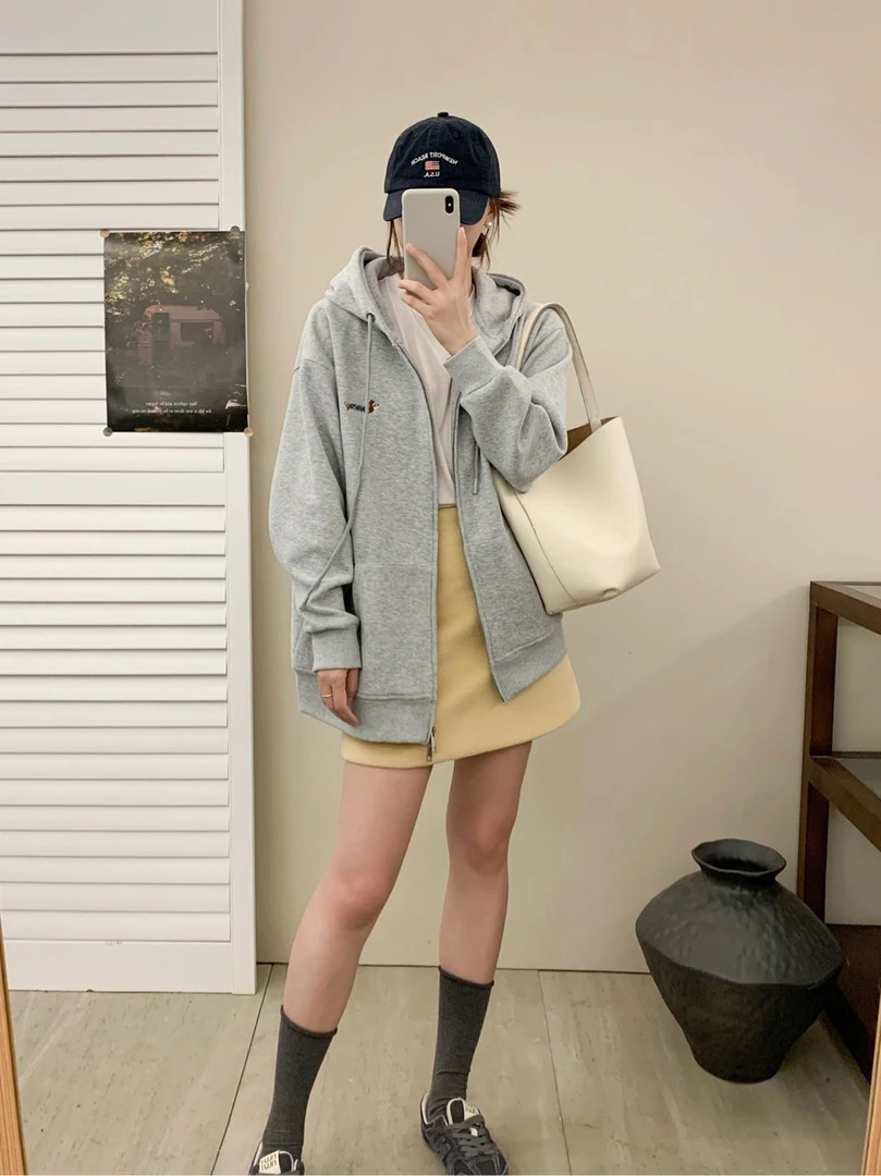 超绝新款春款大版型小狗外套休闲长袖卫衣开衫连帽