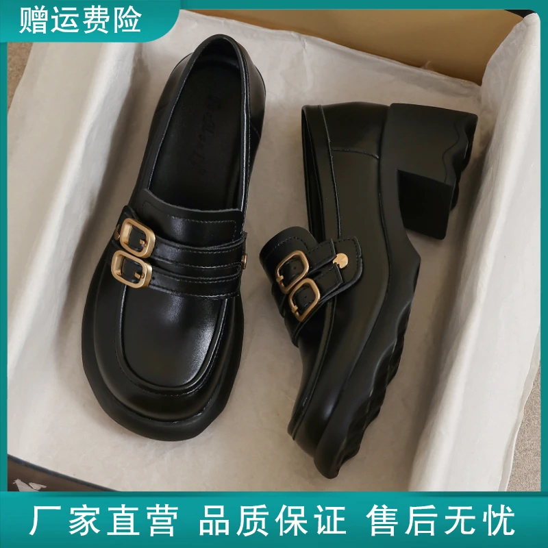 真皮小皮鞋鞋2025新款春秋英伦风小黑色大码41乐福软底42厚底鞋子