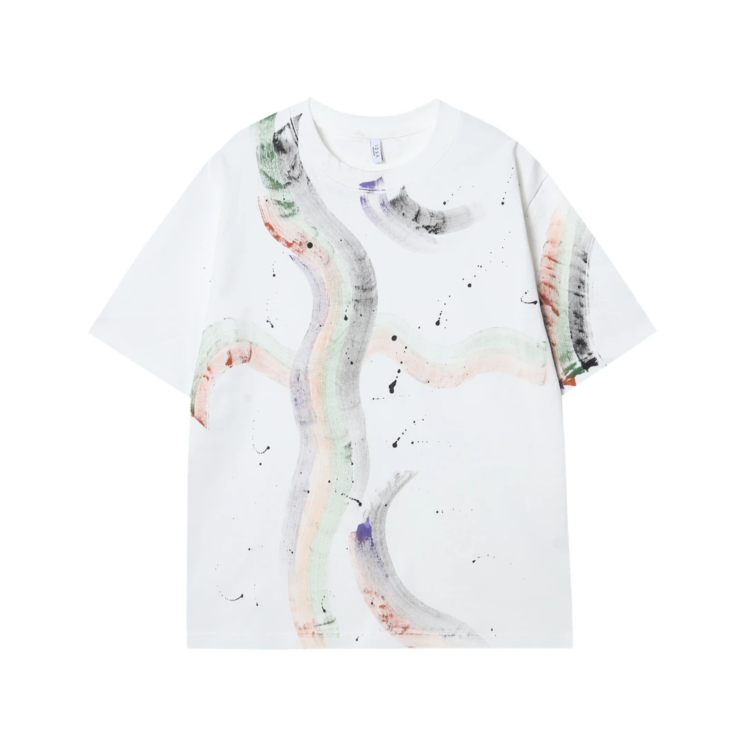 T786夏季新款彩色泼墨印花百搭男女短袖时尚休闲上衣复古宽松T恤