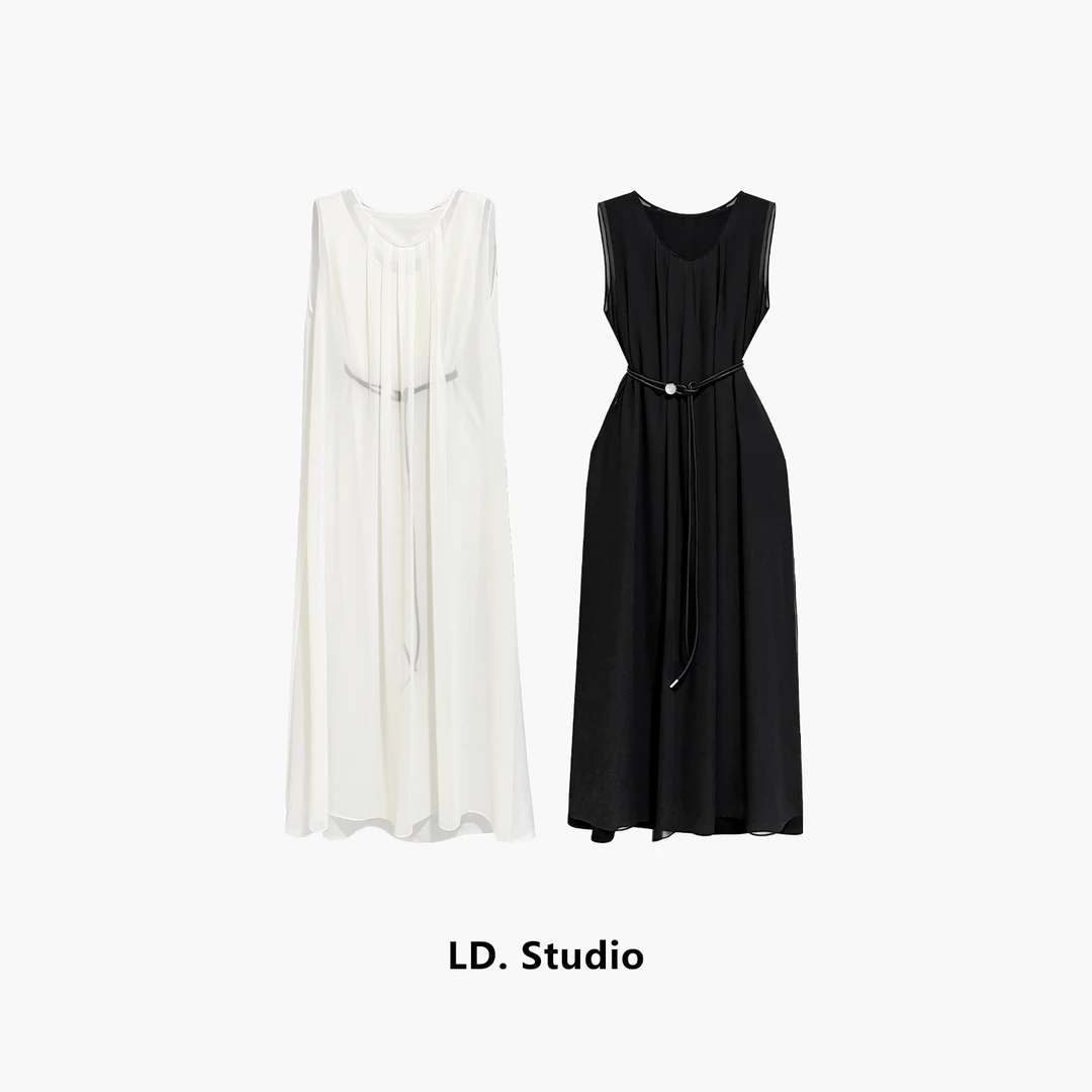 【时尚女神】宽松长款飘逸新款珍珠纱背心连衣裙宽松显瘦女LDQ9785