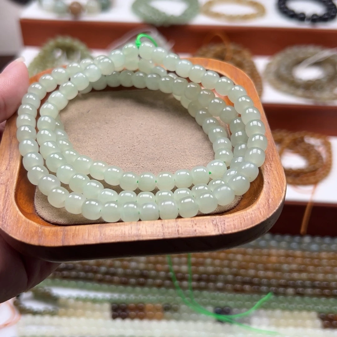 和田玉未镶嵌毛衣链珠串6*7mm