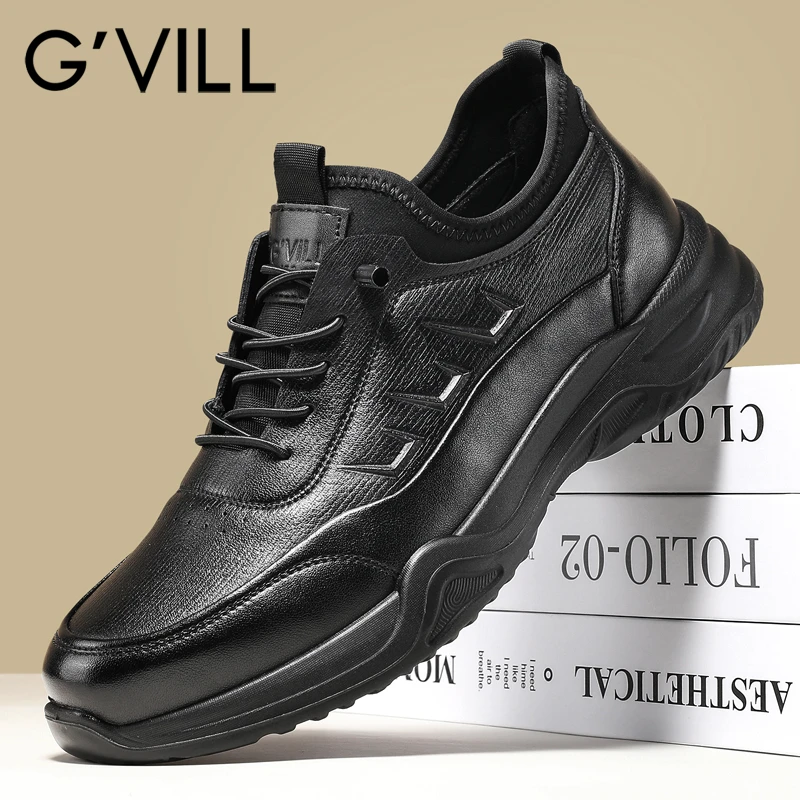 G'VILL/贵之步免系带防水男鞋结婚休闲皮鞋秋季男士商务上班鞋子