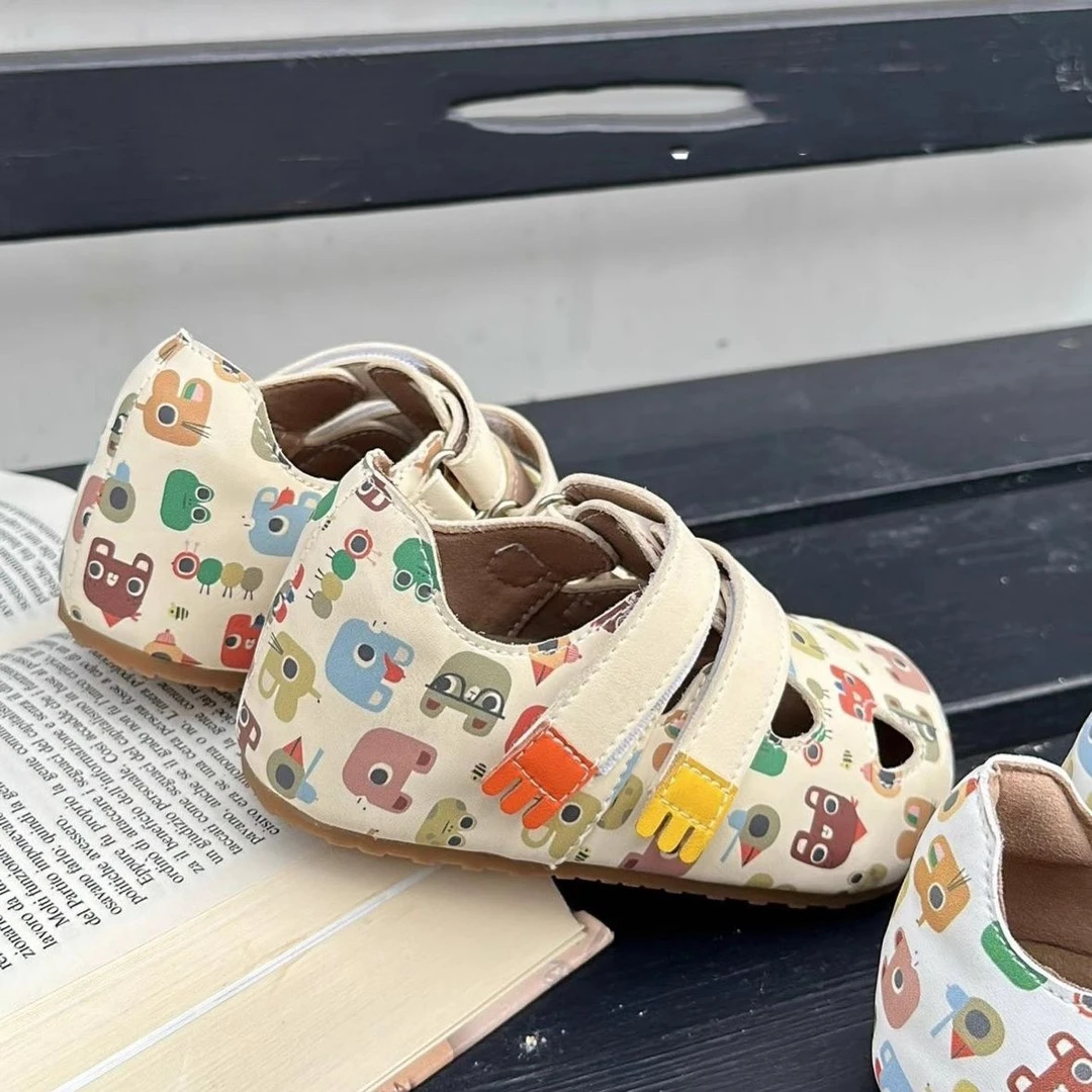 2025夏季爆款儿童女宝多巴胺包头皮鞋洋气双魔术贴卡通漫可爱动物