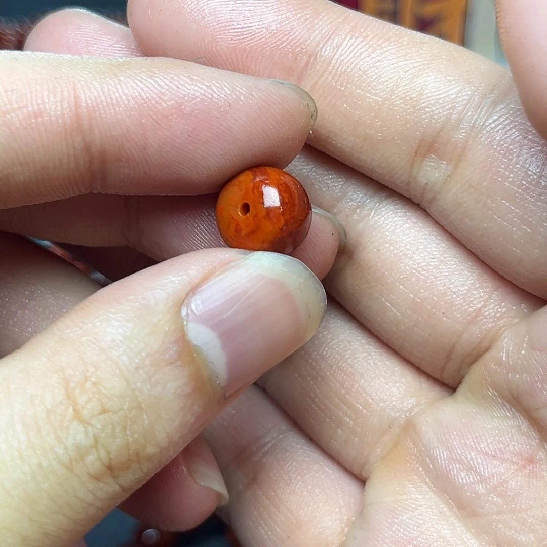 南红玛瑙单珠未镶嵌原矿瓦西柿子红火焰纹老型珠卡11mm+