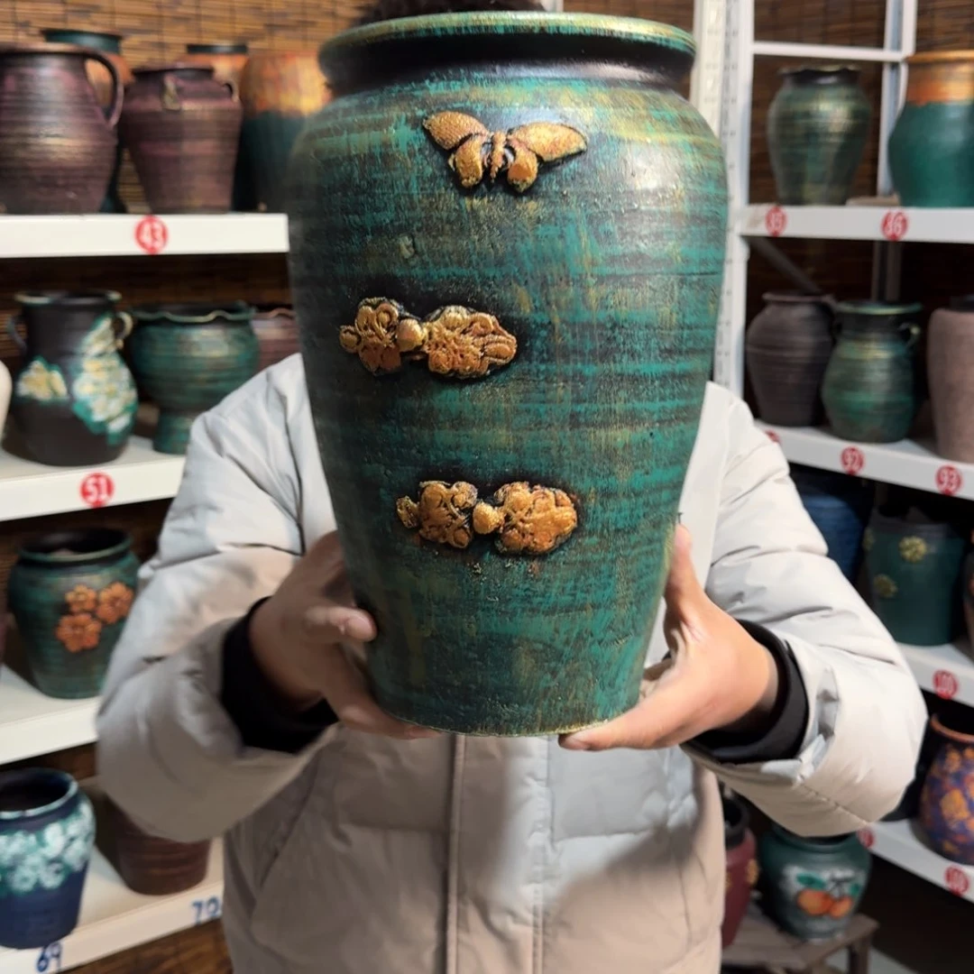 红陶红陶浮雕花盆炸炸炸