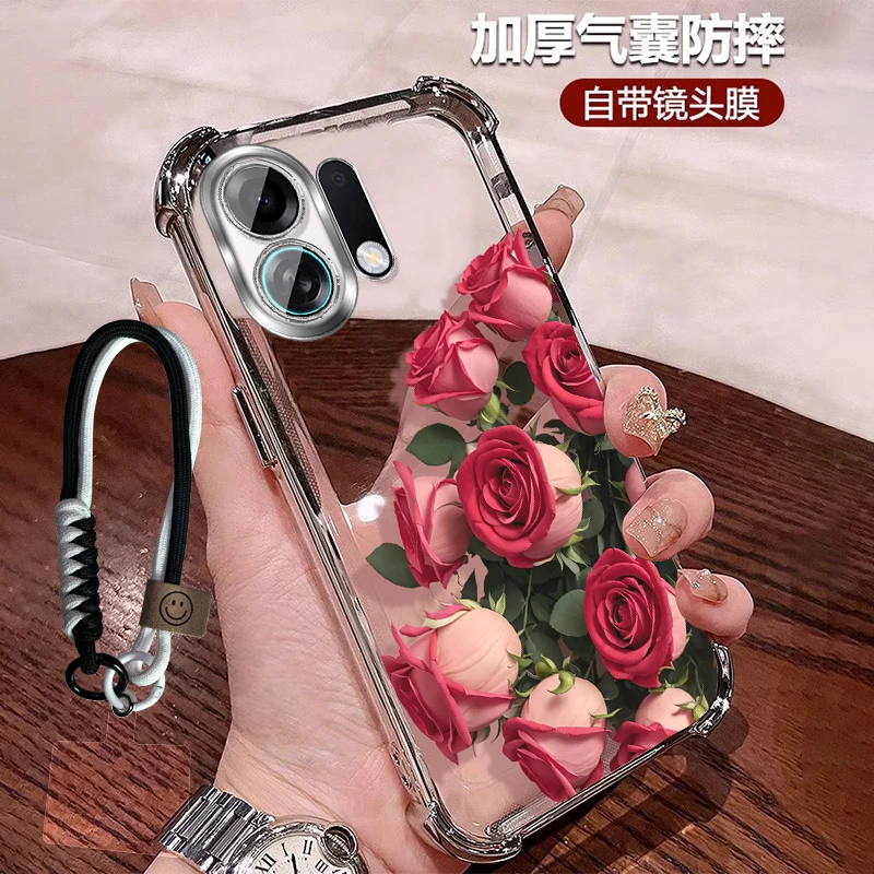 轻奢玫瑰花适用oppok13turbo手机壳四角防摔气囊Turbopro带镜头膜