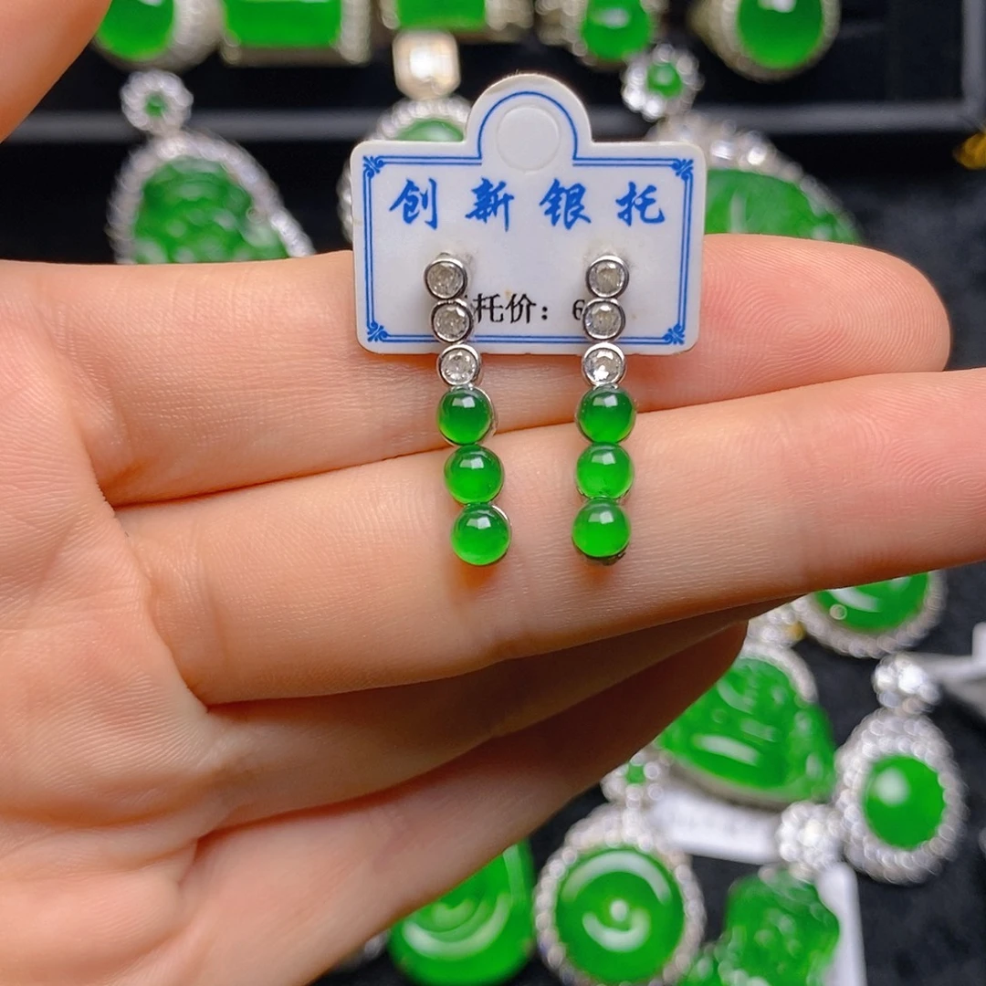 银S925镶嵌翡翠耳饰