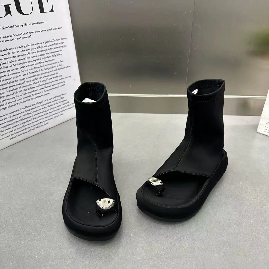 厚底罗马凉靴2025新款小个子夏季时尚露趾瘦瘦靴镂空短靴