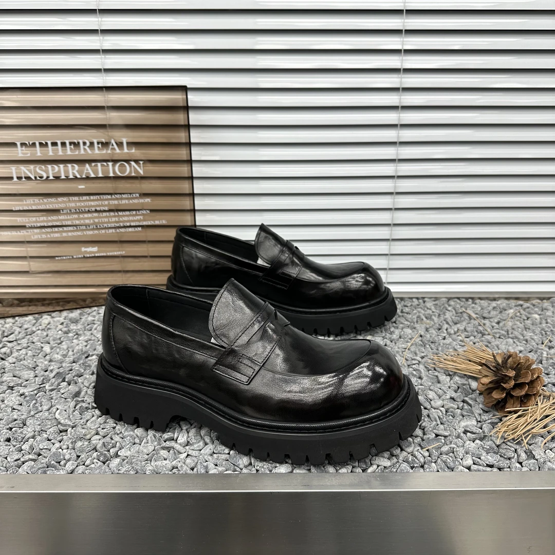 男士轻奢高端乐福鞋商务休闲皮鞋男英伦风一脚蹬透气轻便大头皮鞋