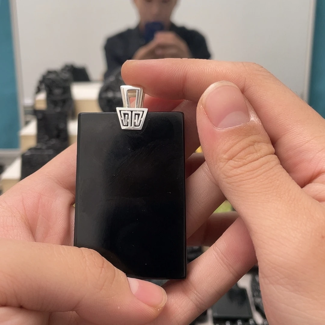 啊***超蛇纹石玉银S925镶嵌吊坠