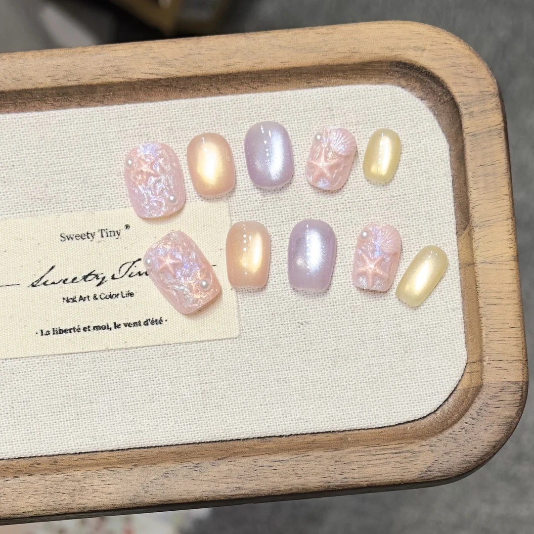 【海底世界】纯手工穿戴甲气质穿戴式梯形光疗甲美甲师