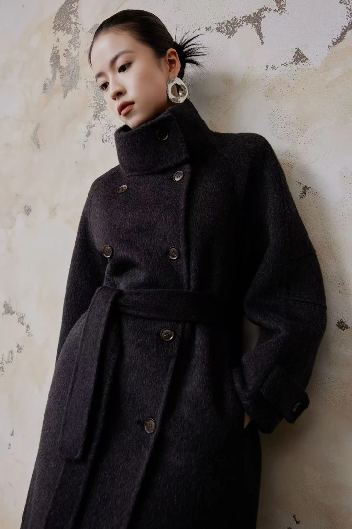25年新款直筒型立领秋冬毛呢外套桐乡大衣呢大衣城市机能风