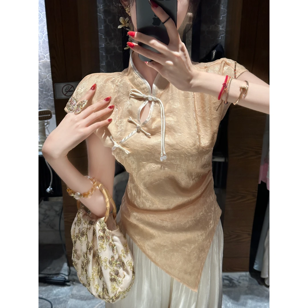 【雅乔定制】金陵一梦 新中式国风梅花暗纹浅金色上衣DYYY-23125224