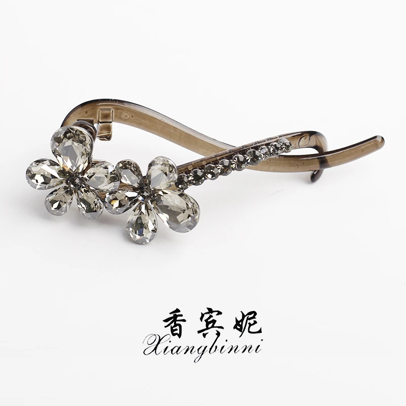 香宾妮原创设计发夹11.5cm双生花带钻高级感扭扭夹7216